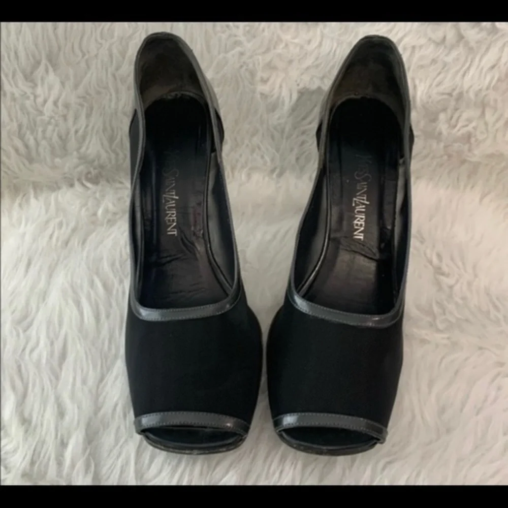 YSL Yves Saint Laurent Pumps Heels Shoes Authentic Patent Leather Mesh